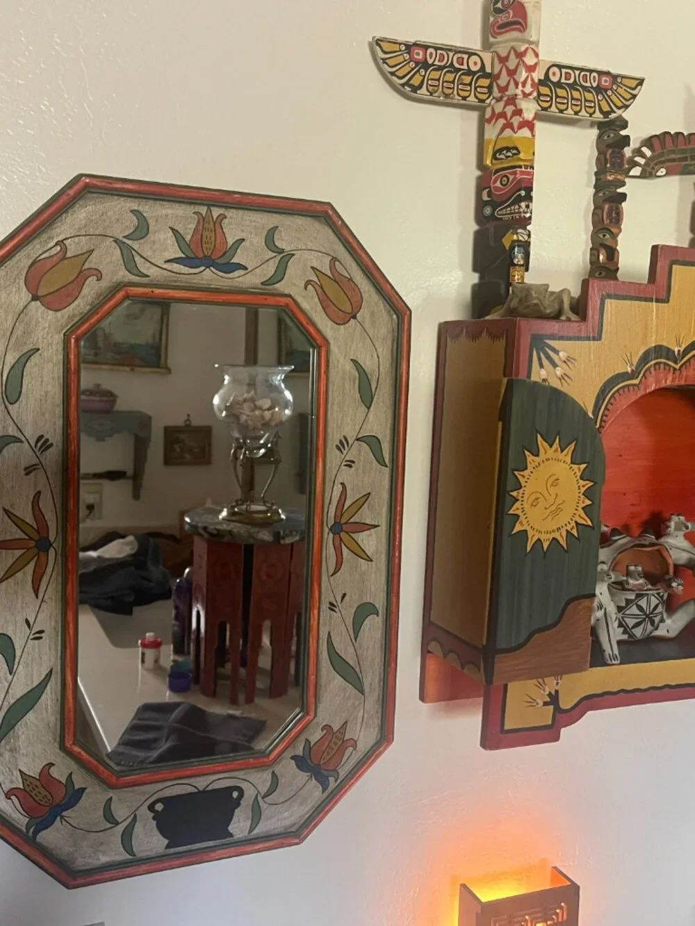 Folk Art Spanish Moorish Influence Hand Painted Mirror